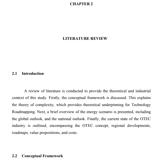 Example of a structured thesis literature review chapter
